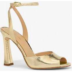 Michael Kors Γυναικεία Πέδιλα Δερμάτινα Χρυσά με Χοντρό Ψηλό Τακούνι 40S6RSHS1M-999
