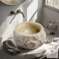 Fossil Travertine Επικαθήμενος Νιπτήρας Μπάνιου Στρογγυλός Μαρμάρινος 42x14cm Μπεζ 517-DBV42-505
