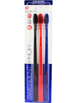 Swissdent Profi Colours Medium Soft Οδοντόβουρτσες 3τμχ Μαύρη Μπλε Κόκκινη