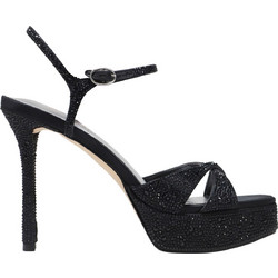Nine West TALENTH7 Γυναικεία Πέδιλα Μαύρα με Λεπτό Ψηλό Τακούνι Φιάπα και Στρας 01-001