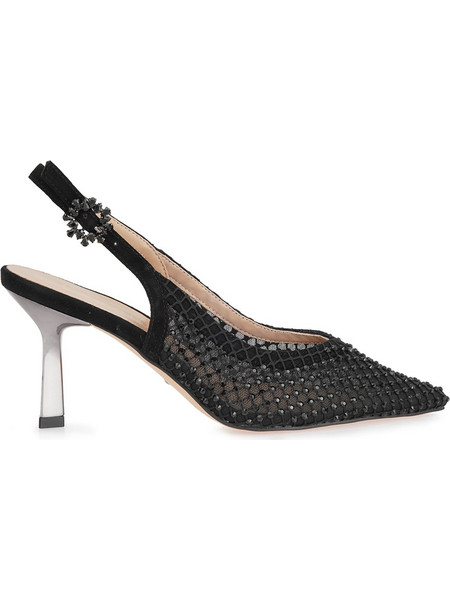 Alma en Pena Γόβες Suede Slingback με Λεπτό Χαμηλό Τακούνι & Στρας Μαύρες I260270