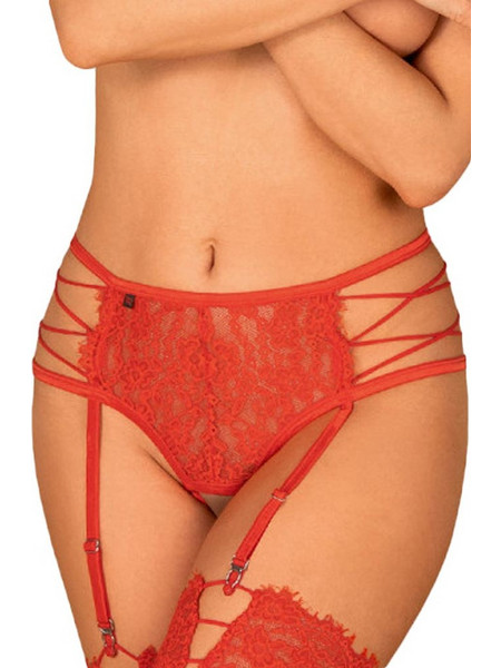 Obsessive Rediosa Σετ Ζαρτιέρες & Εσώρουχο με Δαντέλα See Through Κόκκινες 5901688232514