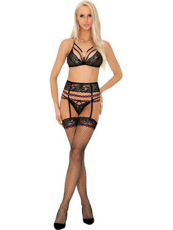 Livco Corsetti SNEHANA Σετ Sexy Εσώρουχα See Through με Δαντέλα & Ζαρτιέρες Μαύρα LC90443
