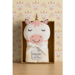 Serafino Unicorn Βρεφικό Μπουρνούζι Κάπα Λευκό Ροζ 84x84cm