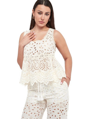 Ermanno Firenze Γυναικείο Καλοκαιρινό Crop Top Εκρού D46EL001EN3-MF301
