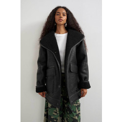 Topshop Γυναικείο Μπουφάν Χειμωνιάτικο Δερματίνη Μακρύ Μαύρο 31001463