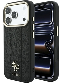 Guess Leather Stripe Peony 4G Magsafe Back Cover Black (iPhone 18 Pro Max / 17 Pro Max)