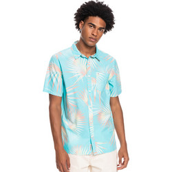 Quiksilver Ανδρικό Πουκάμισο Βαμβακερό Φλοράλ Κοντομάνικο Κανονική Γραμμή με Mao Γιακά Τιρκουάζ EQYWT04317-BGD8