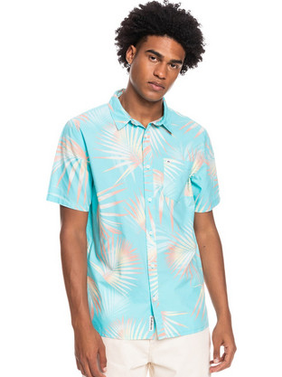 Quiksilver Ανδρικό Πουκάμισο Βαμβακερό Φλοράλ Κοντομάνικο Κανονική Γραμμή με Mao Γιακά Τιρκουάζ EQYWT04317-BGD8