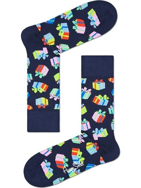 Happy Socks Birthday Gift Χριστουγεννιάτικες Ανδρικές Κάλτσες Ψηλές Navy Μπλε BGS01-6500