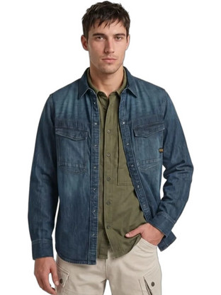 G-Star RAW Ανδρικό Πουκάμισο Τζιν Μακρυμάνικο Κανονική Γραμμή Overshirt Μπλε D23006-D539-J536