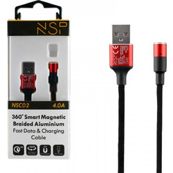 NSP ΚΑΛΩΔΙΟ USB-A ΦΟΡΤΙΣΗΣ-DATA MAGNETIC BRAIDED NSC02 4.0A QC 3.0 1.2m RED