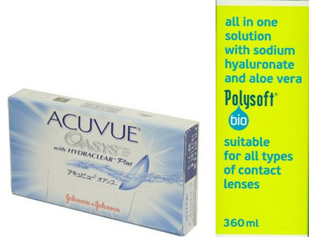 Acuvue Johnson Oasys 15θήμεροι Φακοί Επαφής Σιλικόνης Υδρογέλης με Φίλτρο UV 6τμχ + 1 Υγρό Polysoft 360ml