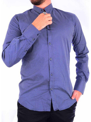 Stefan Ανδρικό Πουκάμισο Βαμβακερό Μακρυμάνικο Slim Fit με Mao Γιακά Μπλε 9053-FW20