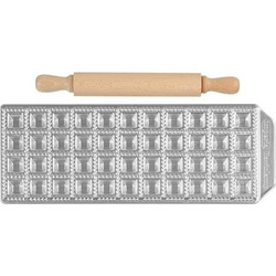 IMPERIA Ιταλίας Raviolamp Φόρμα Design 44 θέσεων Αλουμινίου Ασημί για Ζυμαρικά Raviolini Da Brodo 28.5x10.5x1.5cm και Πλάστης