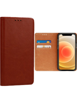 ΘΗΚΗ IPHONE 12 MINI 5.4" ITALIAN LEATHER MAGNET BOOK STAND BROWN
