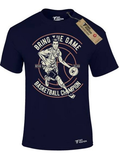 T-SHIRT TAKEPOSITION ΒΑΜΒΑΚΕΡΟ , BRING THE GAME, ΜΠΛΕ ΣΚΟΥΡΟ, 307-5509