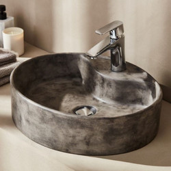 Tema Fontana Επικαθήμενος Νιπτήρας Μπάνιου Οβάλ Πέτρινος 52x42x13cm Μαύρος FON052A