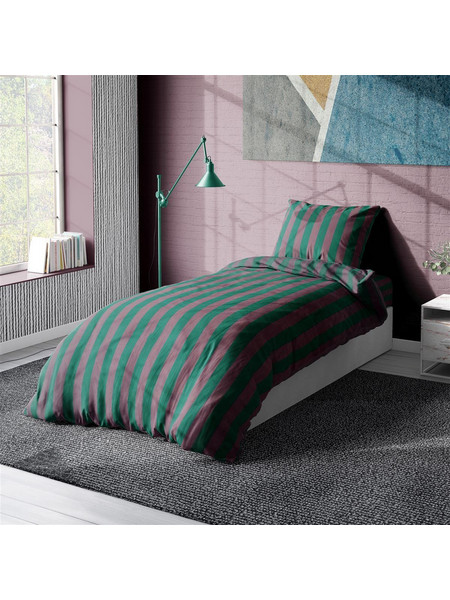 Dimcol Σετ Σεντόνια Μονά Βαμβακοσατέν 160x240 Stripes 156 Green-Antique 2τμχ