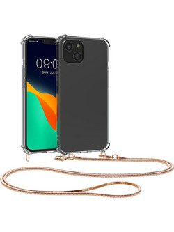KWmobile Θήκη Σιλικόνης με Μεταλλικό Λουράκι Λαιμού Transparent / Rose Gold (iPhone 14 Plus)