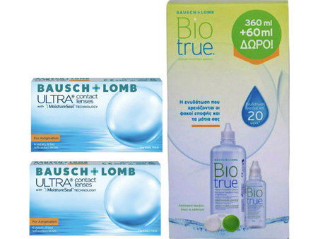 Bausch & Lomb Μηνιαίοι Φακοί Επαφής Αστιγματικοί 12τμχ + 2 Υγρά Φακών Biotrue 360ml+60ml