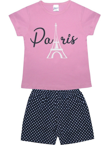 Pretty Baby Paris Παιδική Πιτζάμα Βαμβακερή Καλοκαιρινή Ροζ Navy Μπλε 63132-470