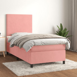 vidaXL Κρεβάτι Boxspring Ροζ με Στρώμα Βελούδινο 90x200cm 3142886