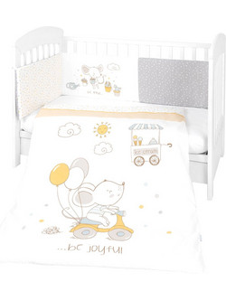 KikkaBoo Joyful Mice Σετ Κούνιας 60x120cm White/Grey 3τμχ 41101020091