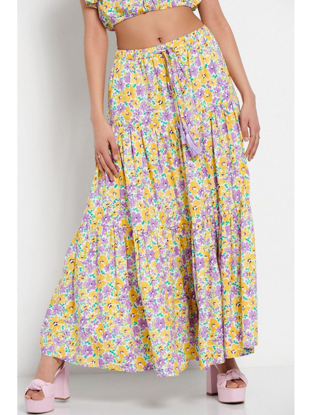Funky Buddha Μακριά Φούστα Υφασμάτινη Ψηλόμεση Πλισέ Floral FBL007-107-14