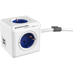 Allocacoc(R) PowerCube |Original Extended USB| Πολύπριζο 4 θέσεων & 2 USB - Μπλε