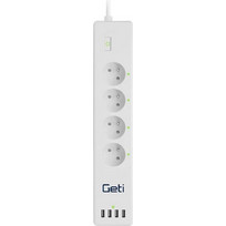 GETI Smart power strip, 4 sockets, 4x USB, Control with Tuya and Smart Life App (GSS04)