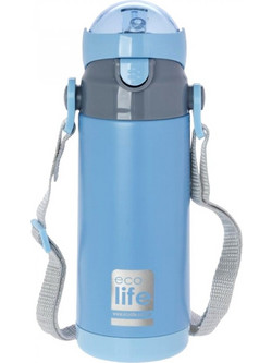 Ecolife Kids Thermos Παιδικό Μπουκάλι Θερμός Ανοξείδωτο BPA Free με Καλαμάκι Γαλάζιο 400ml