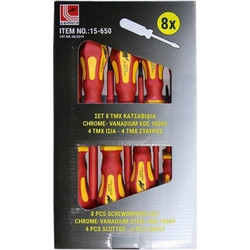 Σετ 8 Τμχ Κατσαβίδια Chrome-vanadium VDE 1000V 15-650 Lumen 15-650