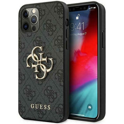 Guess 4G Big Metal Logo Σκληρή Θήκη PU για iPhone 12 Pro Max - Σκούρο Γκρι