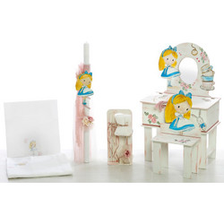 Bellissimo Σετ Βάπτισης με Μπουντουάρ για Κορίτσι Alice in Wonderland ΣΚΒ-2321
