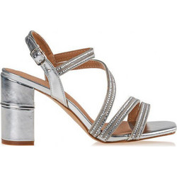 Envie Shoes Γυναικεία Πέδιλα Ασημί με Χοντρό Ψηλό Τακούνι και Στρας E37-17315-21