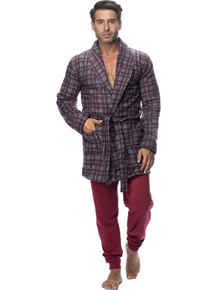 Ανδρική ρόμπα fleece με γιακά και τσέπες-ΠΛΦ212 Μπορντώ