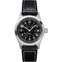 Hamilton Khaki Field Ανδρικό Ρολόι Αυτόματο με Μαύρο Δερμάτινο Λουράκι H70455733