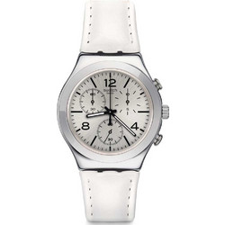 Swatch Biancamente Γυναικείο Ρολόι Χρονογράφος με Λευκό Δερμάτινο Λουράκι YCS111