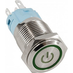 GloboStar(R) 70787 LED Φωτιζόμενος Διακόπτης Χωνευτός - Μπουτόν PUSH On Ανοξείδωτος DC 12V με Angel Eye Αδιάβροχο Φ18mm IP67 Πράσινο