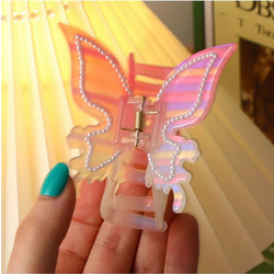 Hair Clip Iridescent Butterfly Pearly Hair Pink