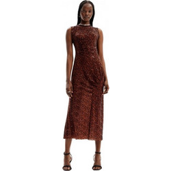 Desigual Flock Midi Καλοκαιρινό Καθημερινό Φόρεμα Βελούδινο Σοκολατί 23WWVKAC-6038