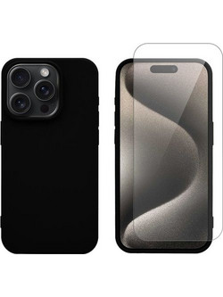 Redshield iPhone 15 Pro Silicone Case & Glass Black Θήκη Κινητού & Προστατευτικό Οθόνης