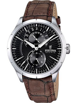 Festina Ανδρικό Ρολόι Χρονογράφος με Καφέ Δερμάτινο Λουράκι F16573/4
