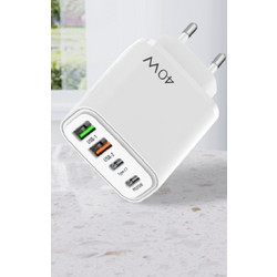 40W Quick Charger PD+ Type-C, 2 x USB White