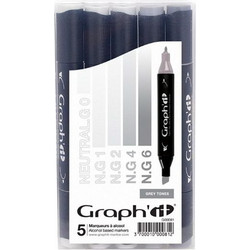 Μαρκαδόροι Graph it οινοπνεύματος διπλή μύτη grey tones 5τμχ