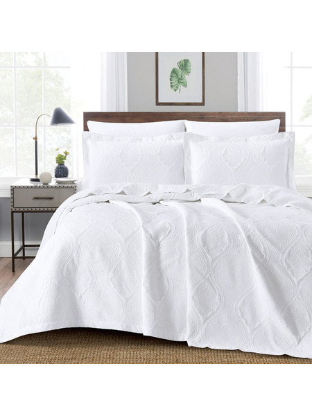 Borea Κουβέρτα Ζακάρ Σετ Damask Λευκό Υπέρδιπλη 230 x 245 cm + (2) 50 x 70 cm Λευκό
