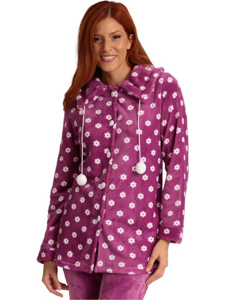 Lydia Creations Σετ Γυναικείες Πιτζάμες Χειμωνιάτικες Fleece Μωβ 23582