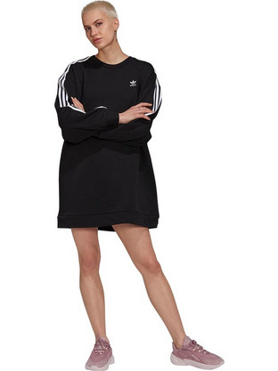 Adidas Adicolor Classics Long Sleeve Sweatshirt Mini Καθημερινό Φόρεμα Μαύρο HM4688