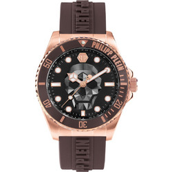Philipp Plein The Skull Diver Ανδρικό Ρολόι με Καφέ Καουτσούκ Λουράκι PWOAA0322